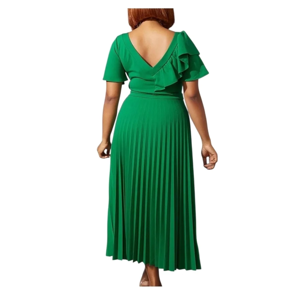 AOMEI - Medium Spring Asymmetrical Green Pleated Dress - Picture 3 of 16
